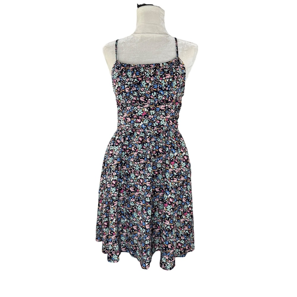 Ci Sono Los Angeles Floral Mini Dress Medium Navy Blue Open Back Smocked Summer